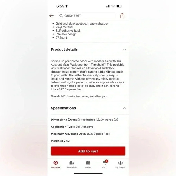 NWT Abstract Maze Wallpaper Aged Gold and Black - Threshold - Picture 5 of 5